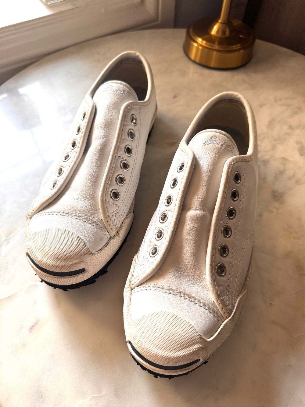 White Leather Slip-On Jack Purcell Converse Sneakers